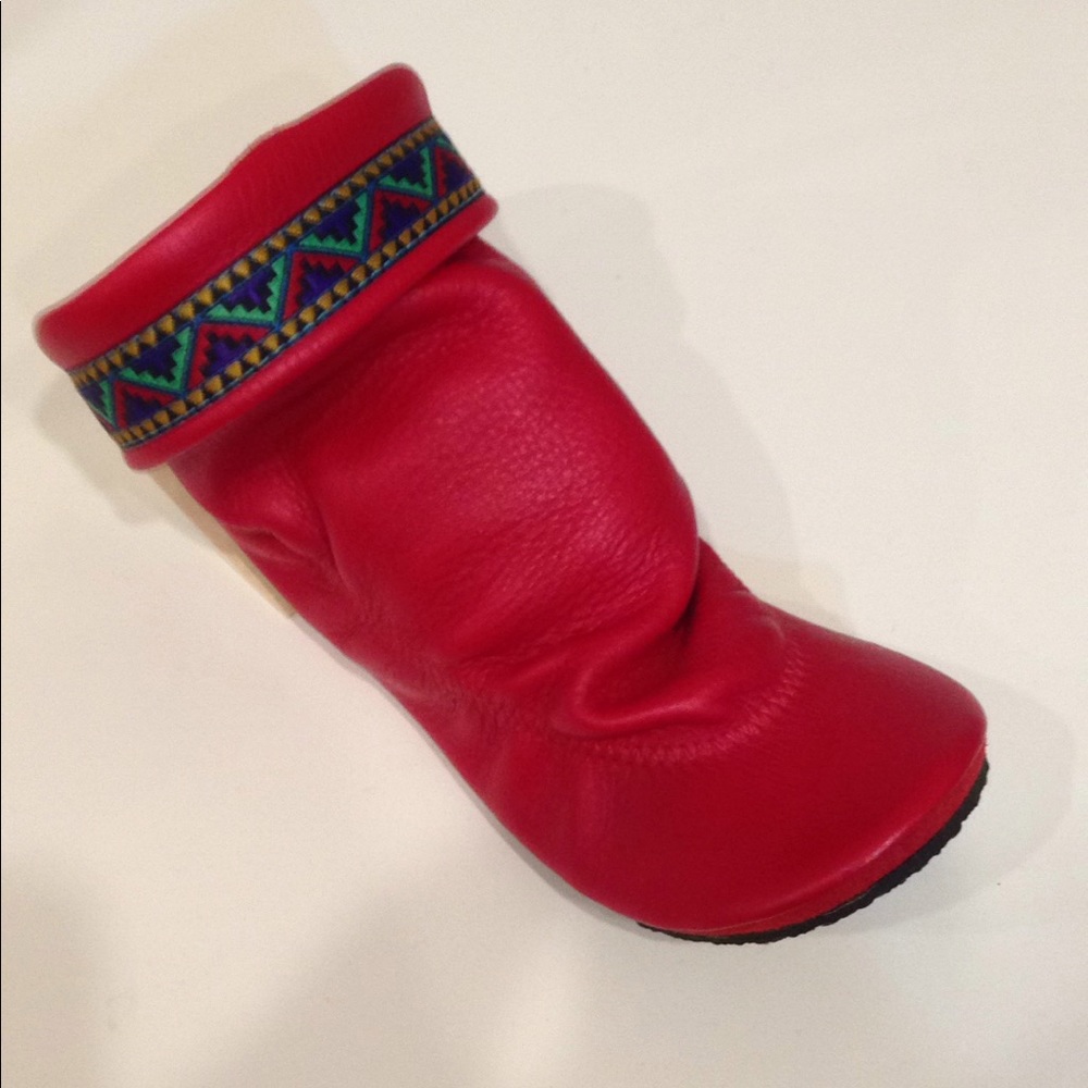Footskins Red Braided Tepee Moccasin